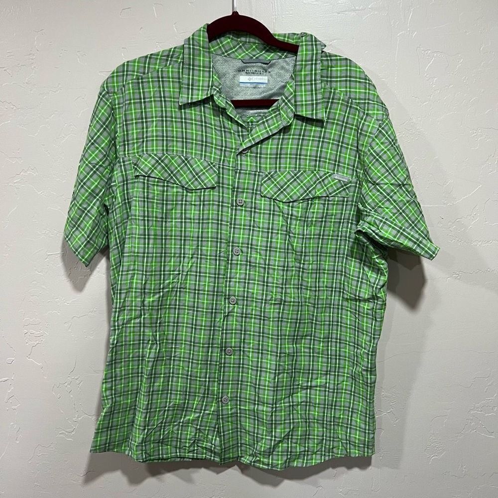 Columbia Omni Shade Shirt Mens L Green Plaid Short Sleeve Button Up